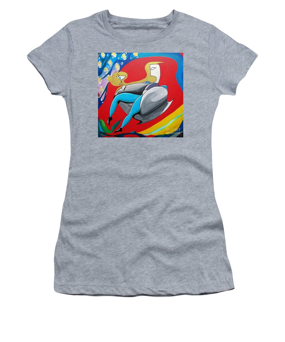 Abstract Women's T-Shirt featuring the painting Man Sitting in Chair by John Lyes