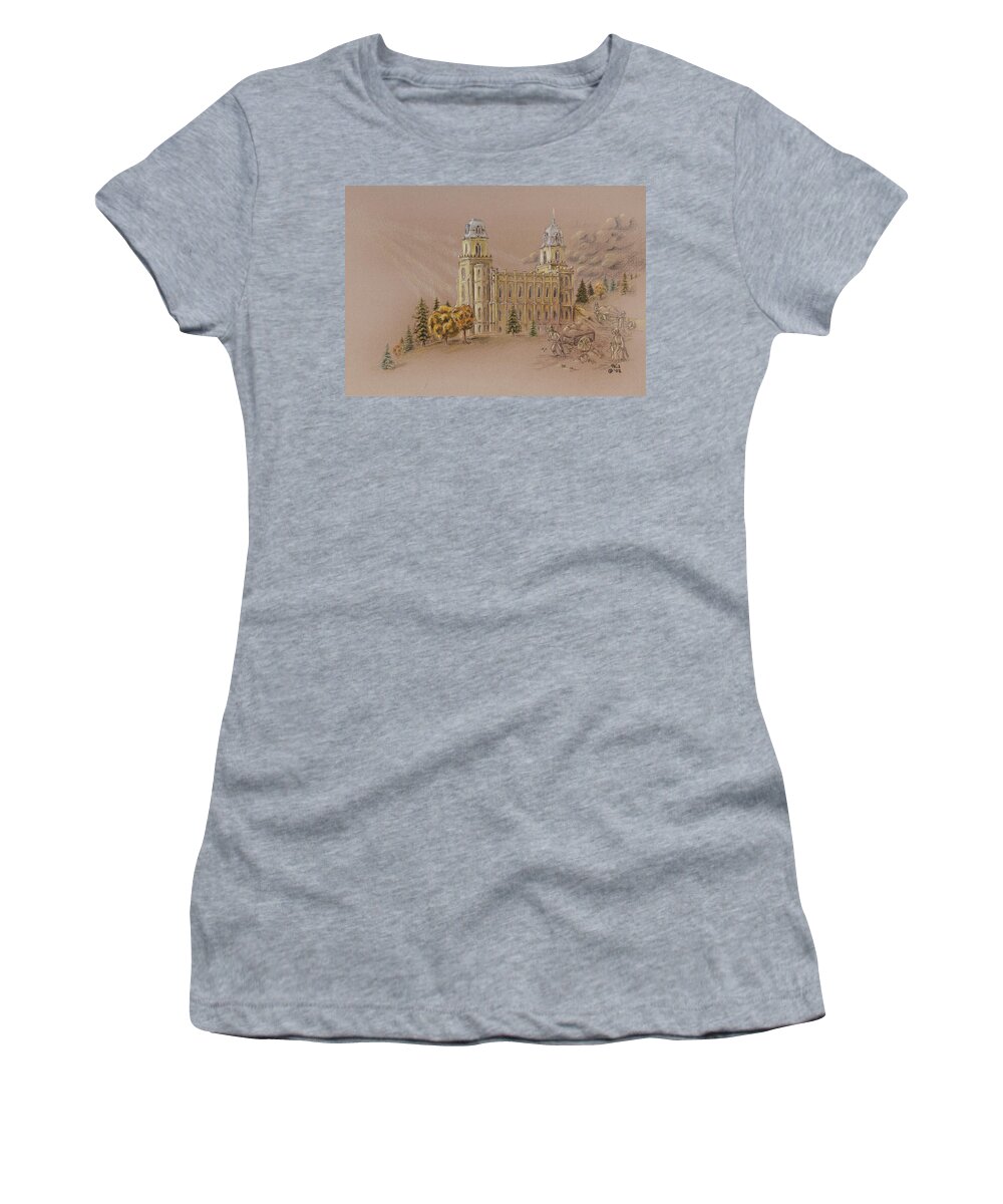 Manti Women's T-Shirt featuring the drawing Manti Utah LDS Temple by Pris Hardy
