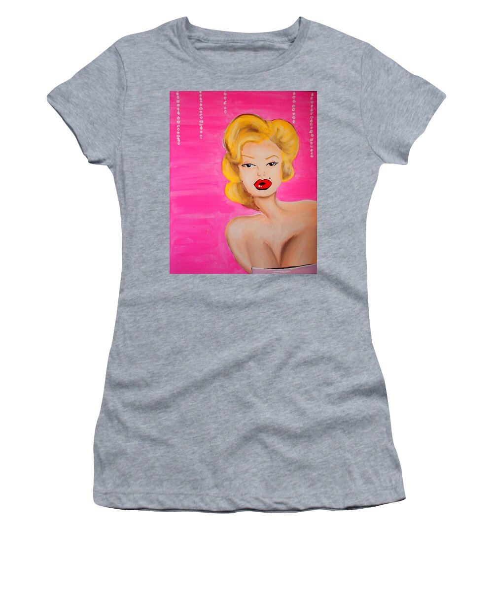 Marilyn Women's T-Shirt featuring the painting Marilyn Monroe Pink by Marisela Mungia