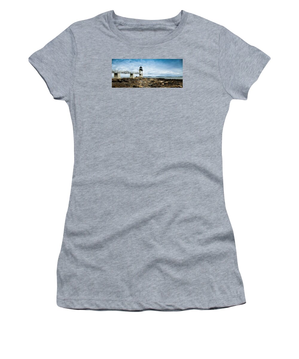 Rocky Shore Women's T-Shirt featuring the photograph Marshall Point Lighthouse panoramic by David Smith