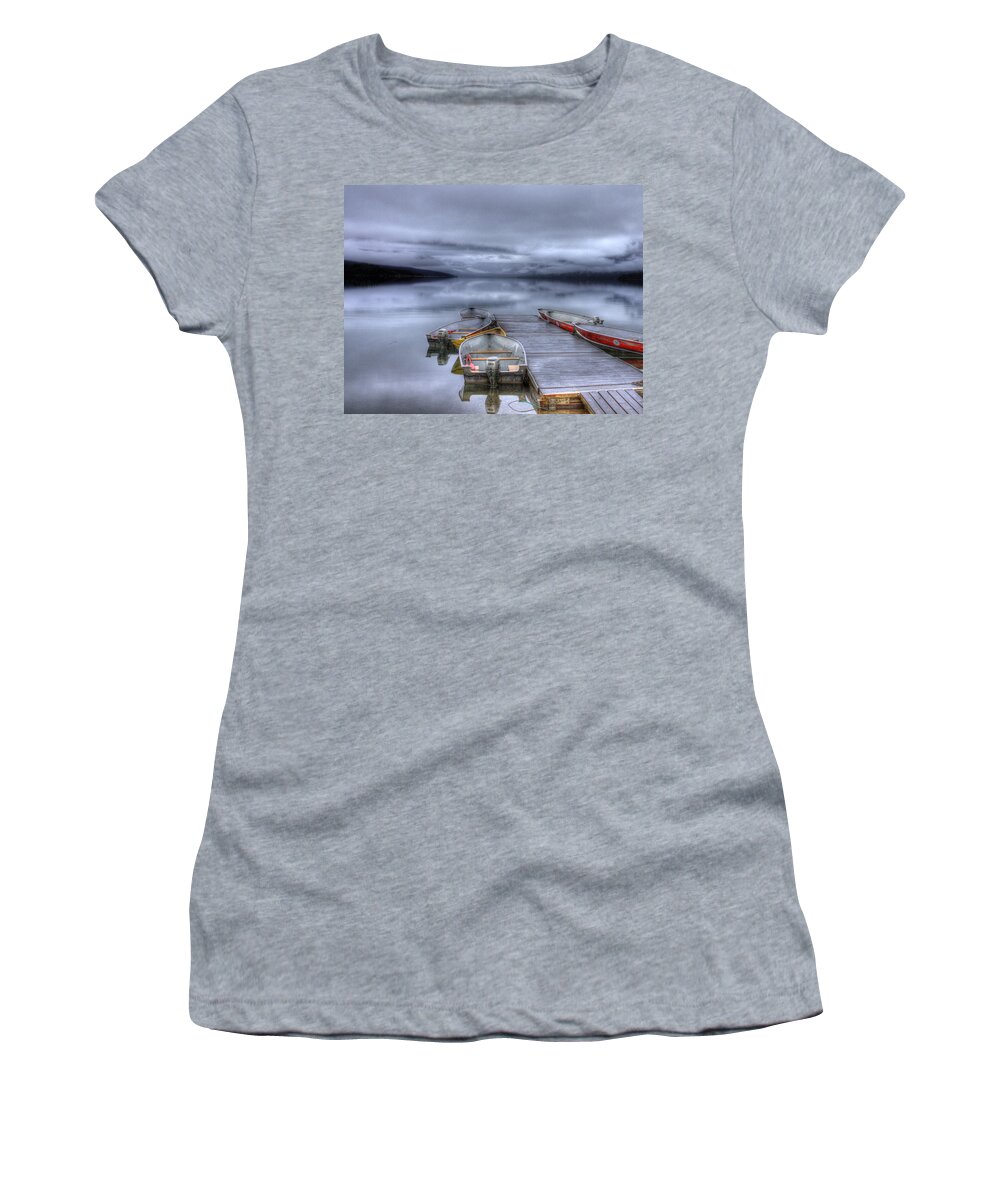 Glacier National Park Women's T-Shirt featuring the photograph McDonald Lake Boat Dock1 by Lee Santa