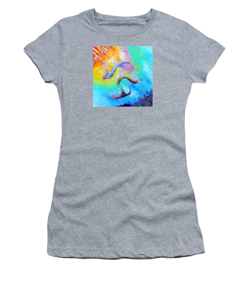 Mermaid Women's T-Shirt featuring the painting Mermaids by Marionette Taboniar
