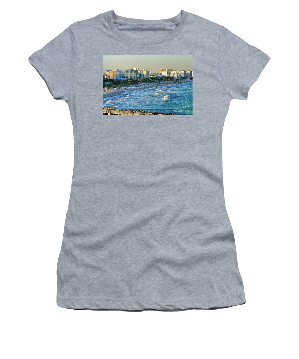 Miami Women's T-Shirt featuring the photograph Miami Beach Sunset by Olga Hamilton