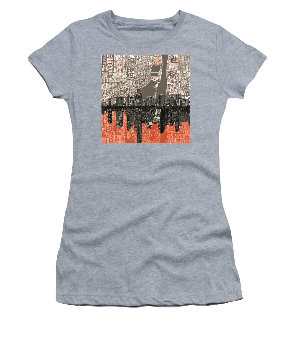 Miami Women's T-Shirt featuring the painting Miami Skyline Abstract 2 by Bekim M