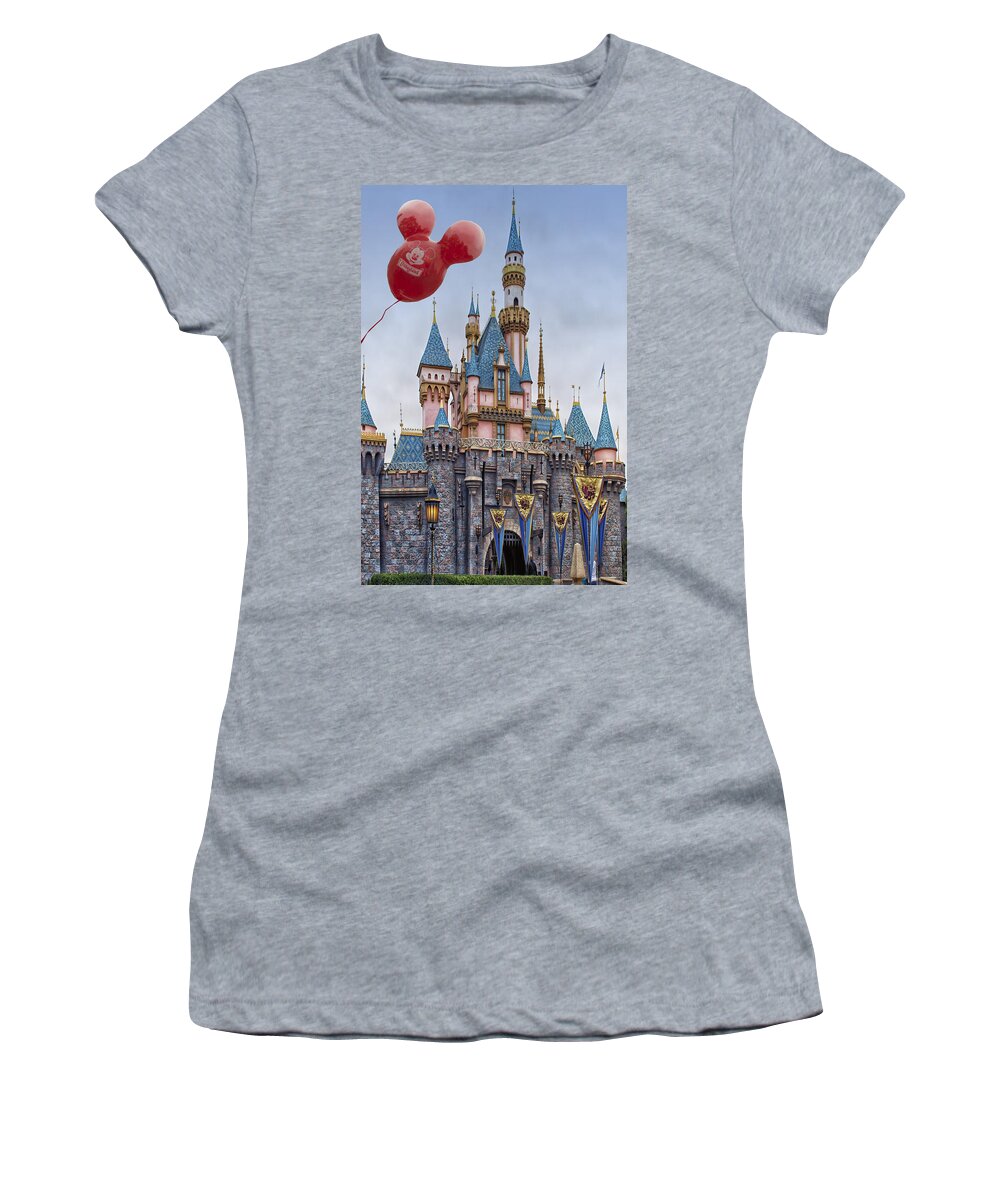 Balloon Women's T-Shirt featuring the photograph Mickey Mouse Balloon At Disneyland by Thomas Woolworth