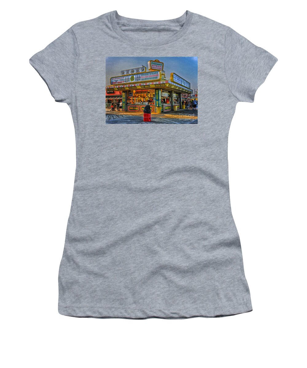 Boardwalk Icon Women's T-Shirt featuring the photograph Midway Steak House by Debra Fedchin