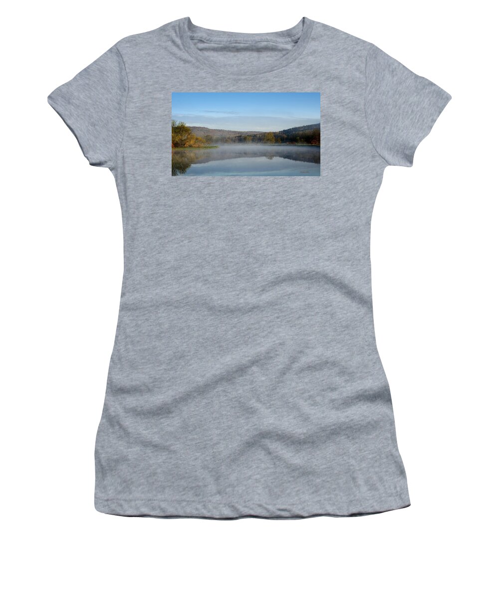 Tranquil Women's T-Shirt featuring the photograph Mirror On Tranquil Lake by Christina Rollo