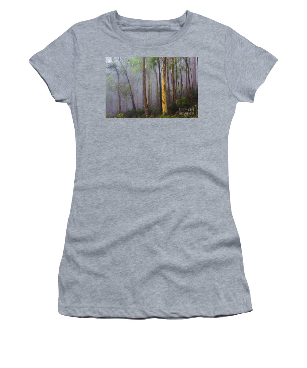 Mist Women's T-Shirt featuring the photograph Mist in forest by Sheila Smart Fine Art Photography