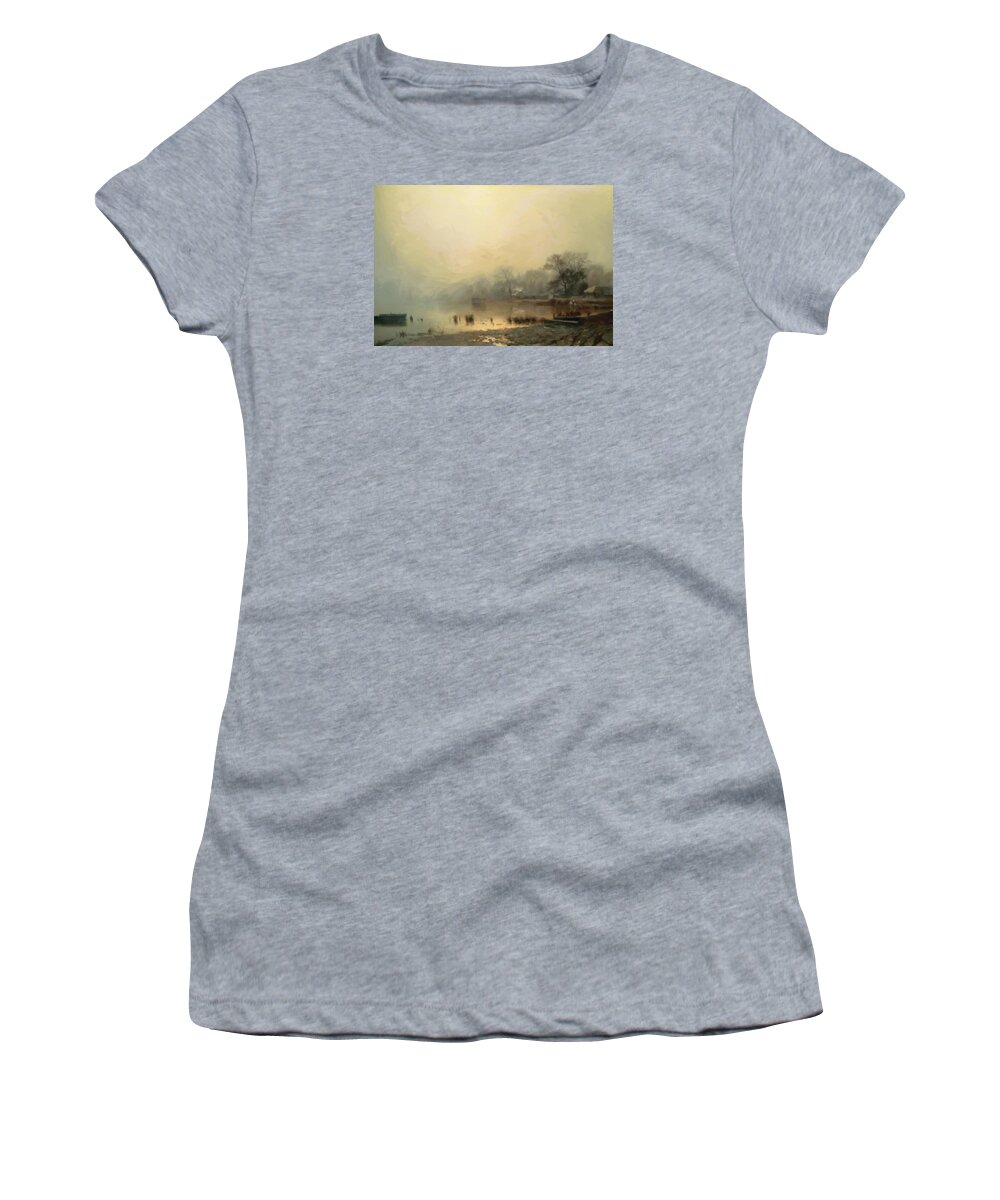 Impressionism Women's T-Shirt featuring the painting Mist In The Morning by Georgiana Romanovna