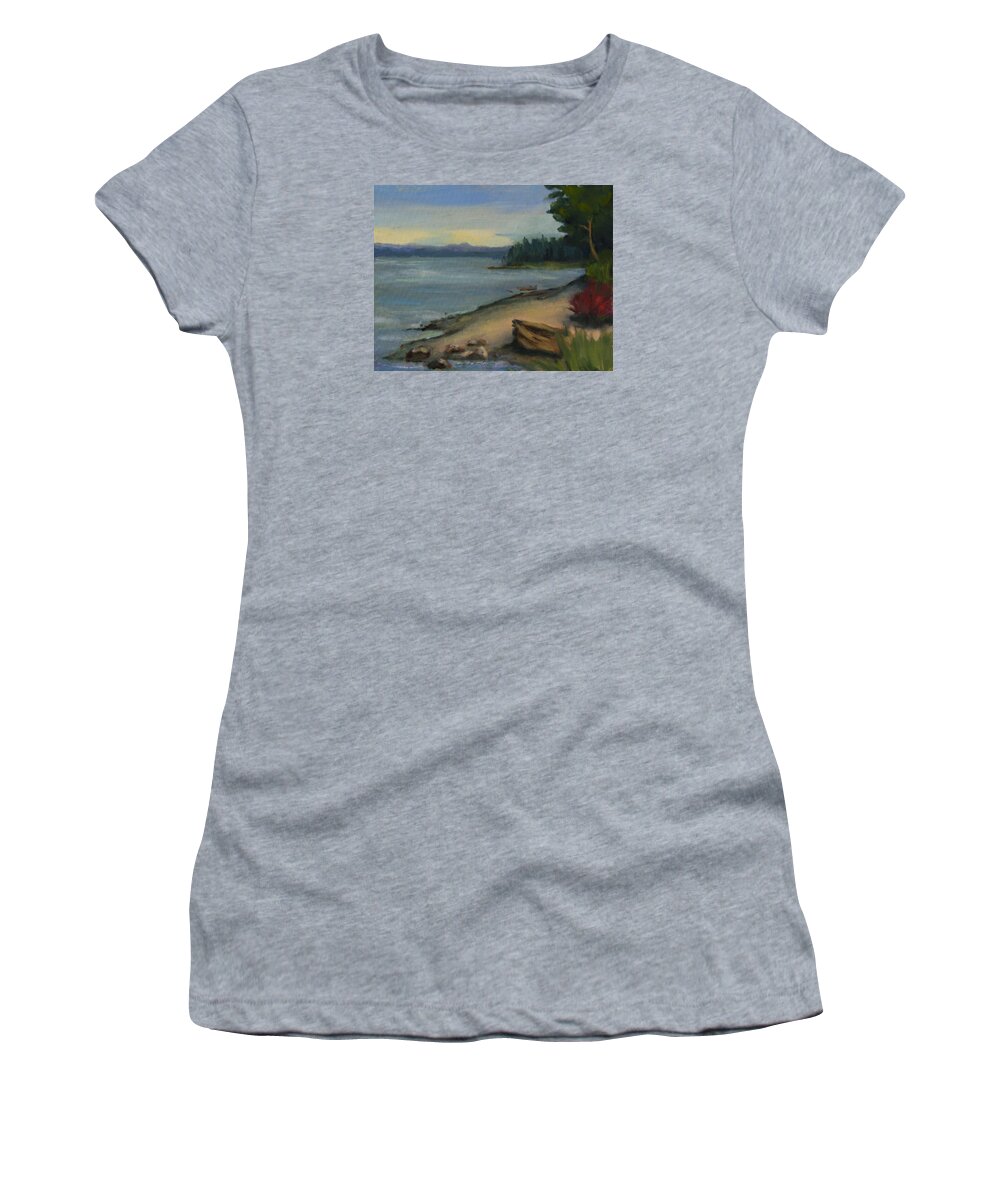 Maria Hunt Women's T-Shirt featuring the painting Misty October Puget Sound by Maria Hunt