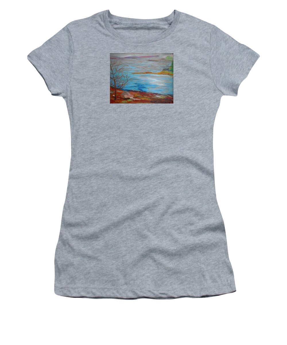 Landscape Women's T-Shirt featuring the painting Misty Surry by Francine Frank