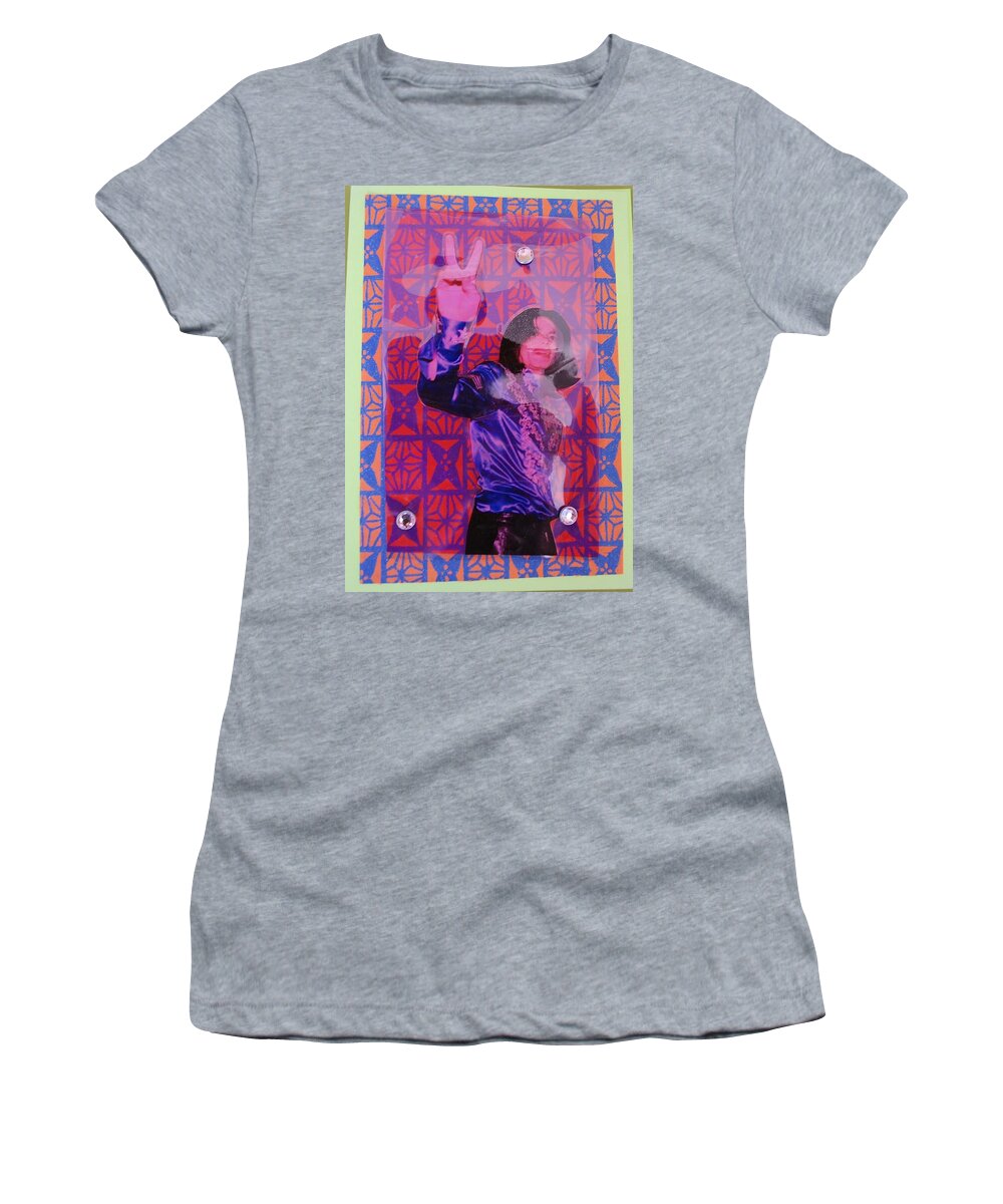 Mixed Media Women's T-Shirt featuring the drawing MJ Peace by Karen Buford