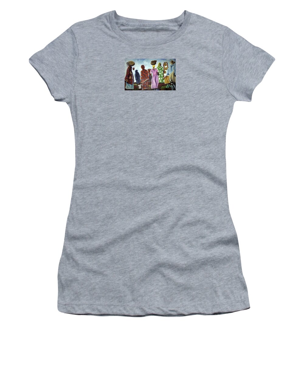 Market Women's T-Shirt featuring the painting Mombasa Market by Sher Nasser
