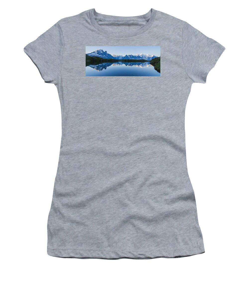 Alpine Ibex Women's T-Shirt featuring the photograph Mont Blanc Massif Panorama by Mircea Costina Photography