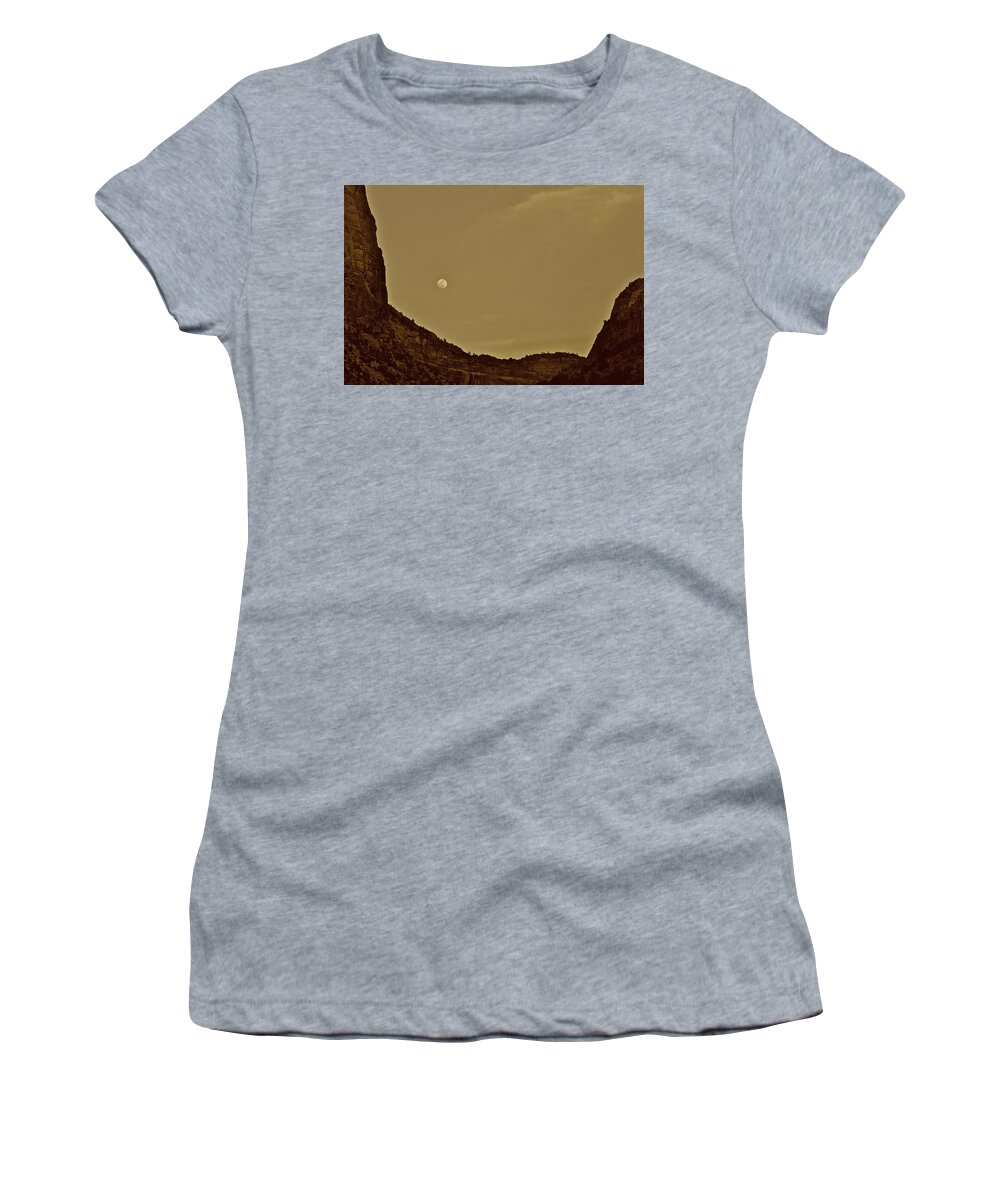 Carmel Women's T-Shirt featuring the photograph Moon Over Crag Utah by SC Heffner
