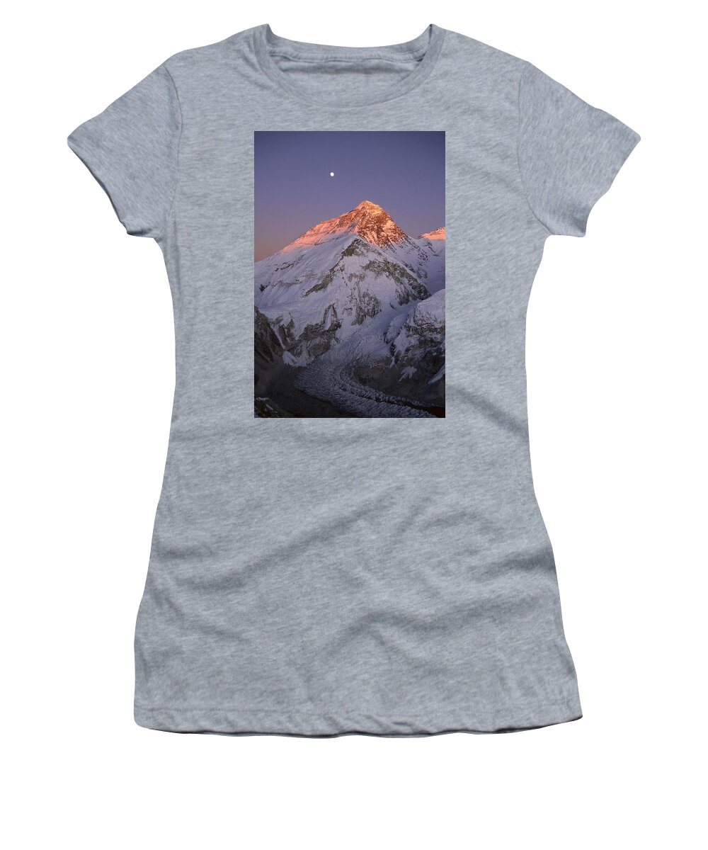 Feb0514 Women's T-Shirt featuring the photograph Moon Over Mount Everest Summit by Grant Dixon