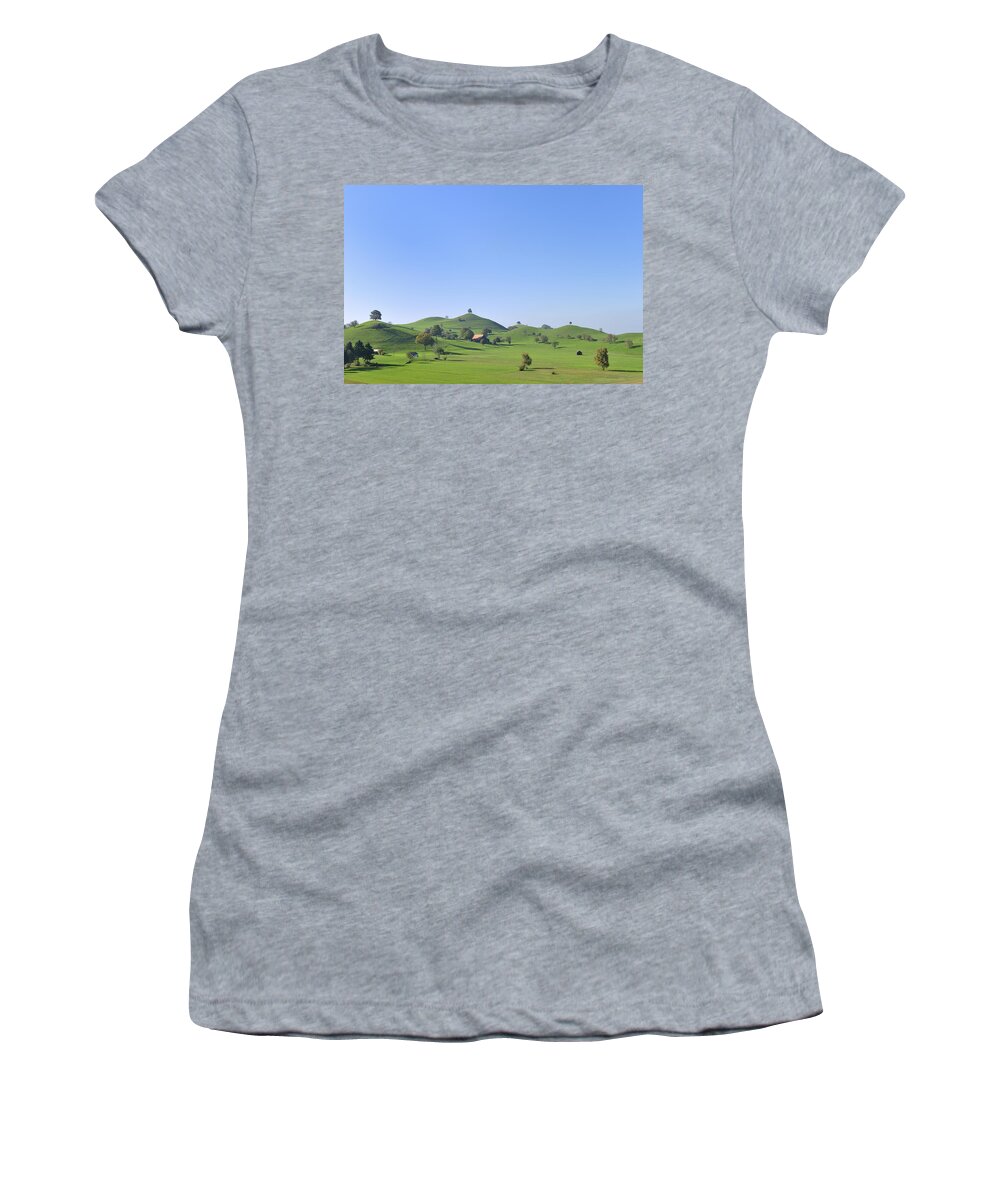 Feb0514 Women's T-Shirt featuring the photograph Moraine Hill Landscape Switzerland by Thomas Marent
