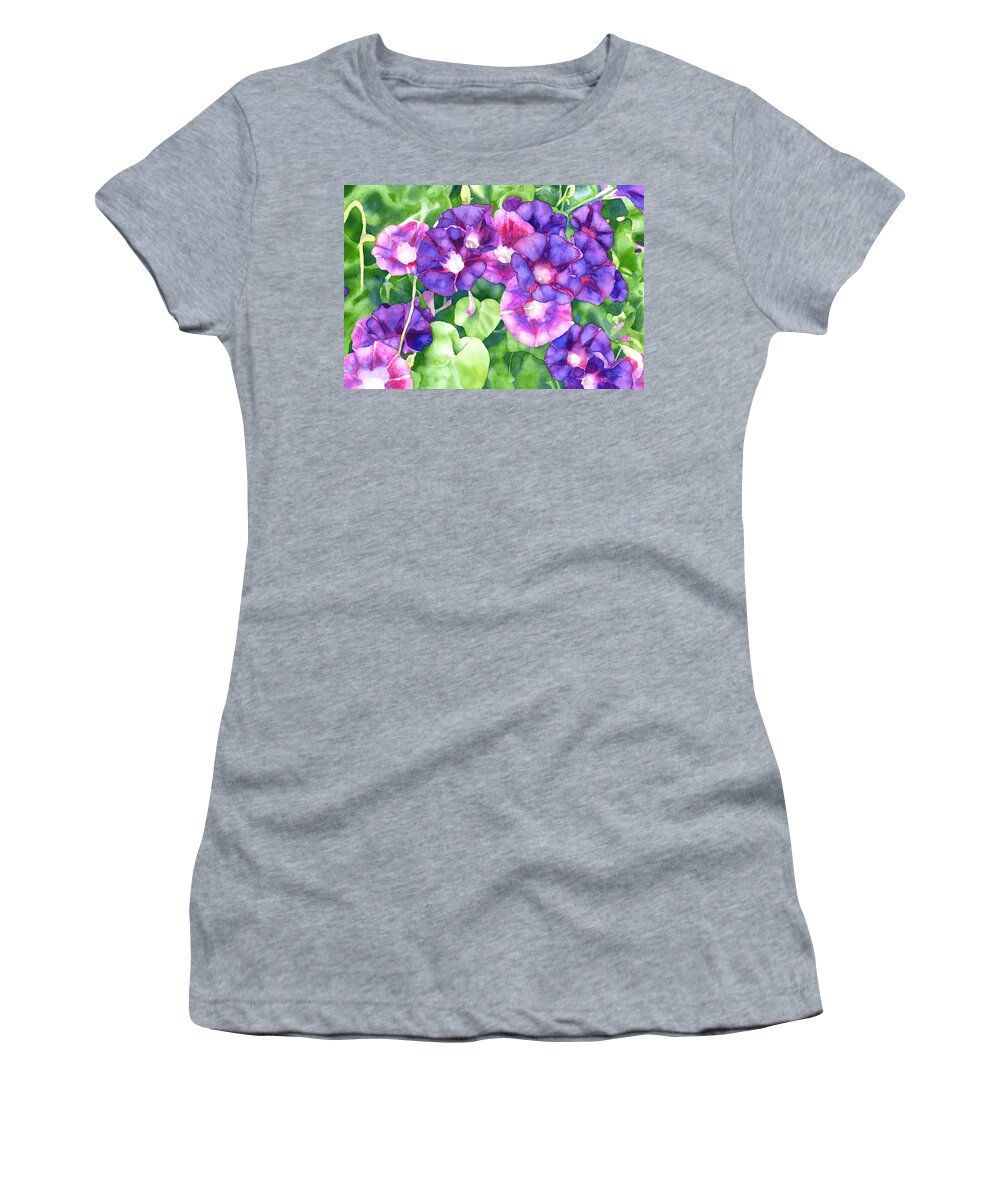 Morning Glories Women's T-Shirt featuring the painting Morning Glow by Pauline Walsh Jacobson