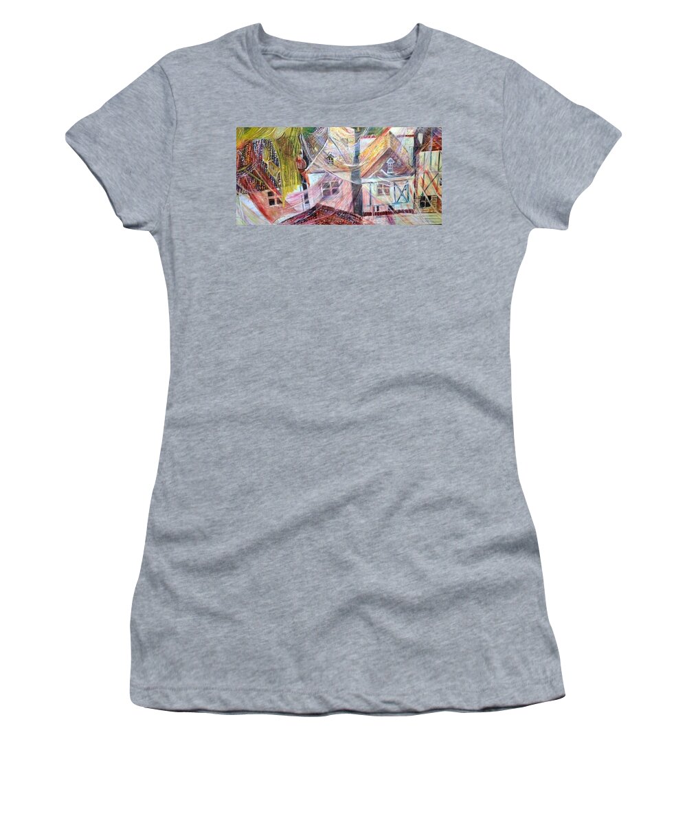 Village Women's T-Shirt featuring the painting Morning Sunrise by Peggy Blood