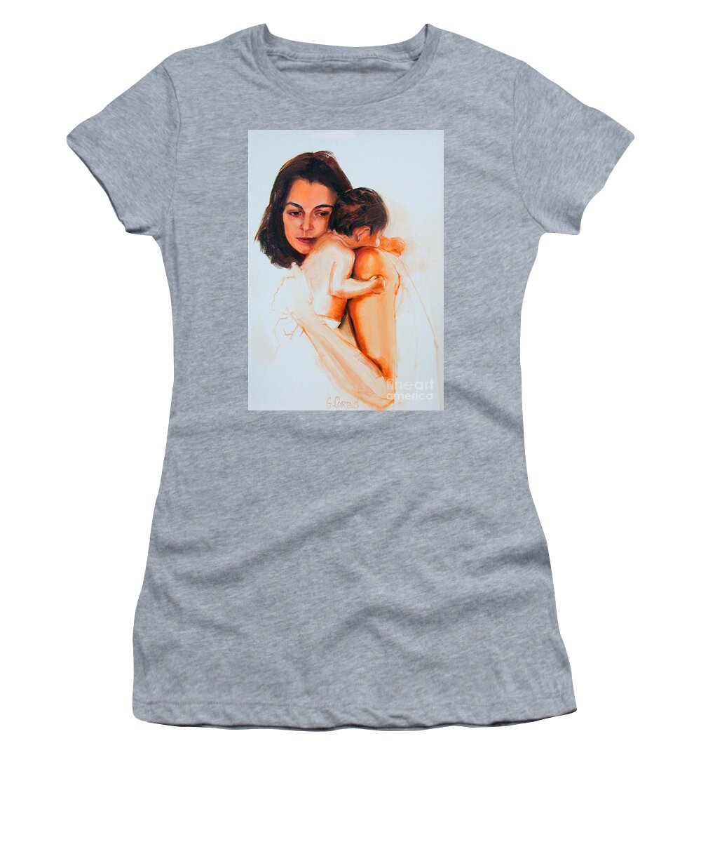 Painted Portrait Women's T-Shirt featuring the painting Mother and child by Greta Corens