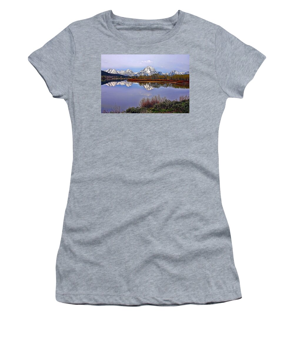 Morning Women's T-Shirt featuring the photograph Mount Moran and Jackson Lake by Gary Holmes