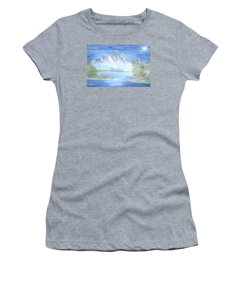 Mountains Women's T-Shirt featuring the painting Mountain Mist 2 by Suzanne Surber
