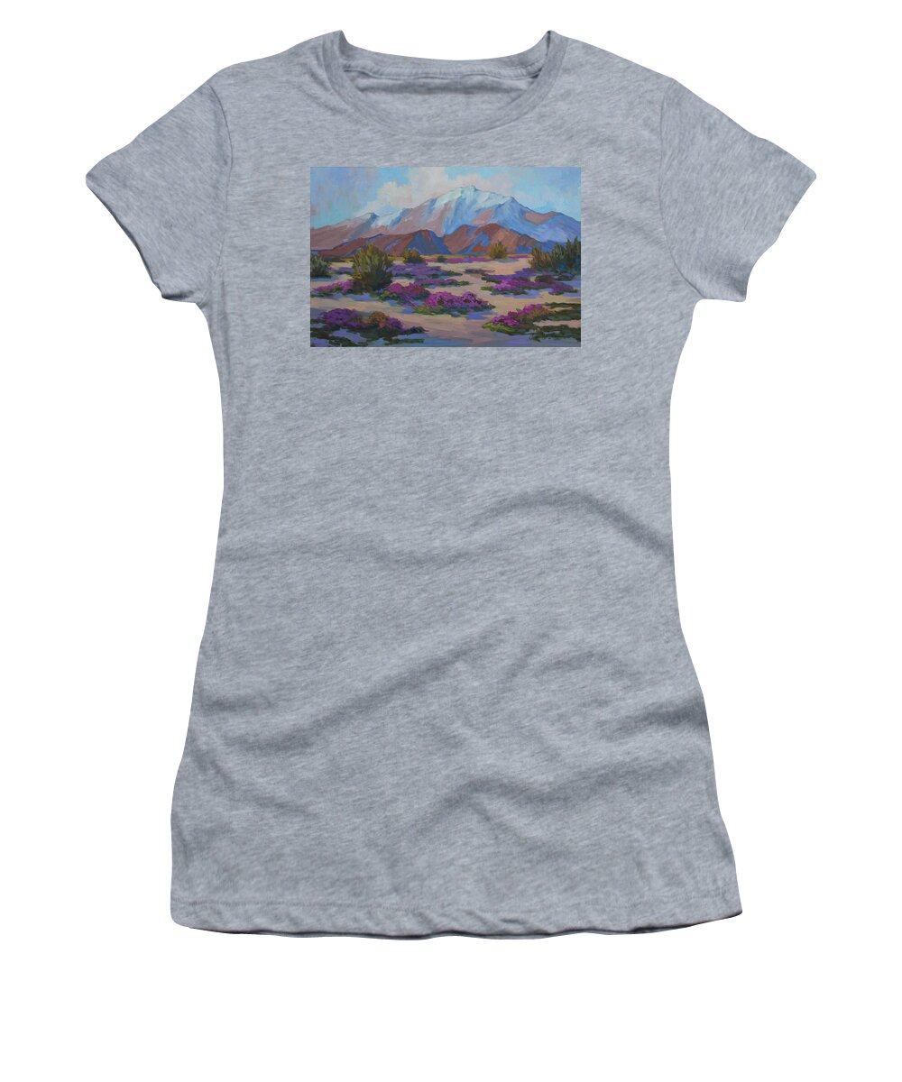 Mt. San Jacinto Women's T-Shirt featuring the painting Mt. San Jacinto and Verbena by Diane McClary