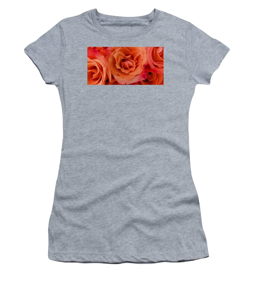 Roses Women's T-Shirt featuring the photograph Multi Rose Orange Panoramic by Joseph Hedaya