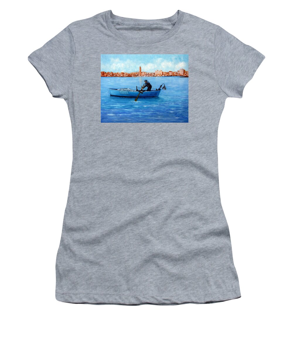 Italian Fisherman Women's T-Shirt featuring the painting The Fisherman from Mola di Bari by Leonardo Ruggieri