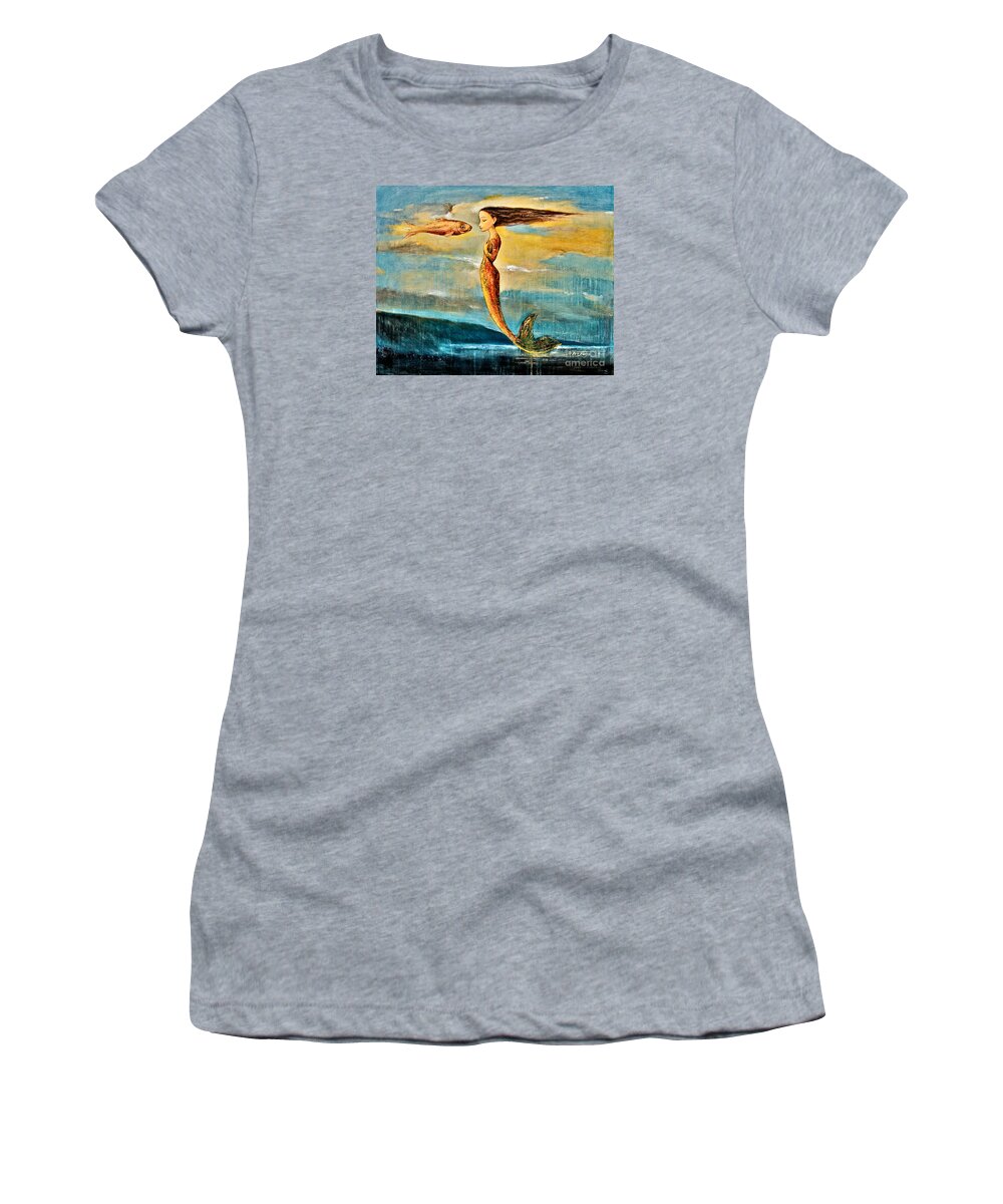 Mermaid Art Women's T-Shirt featuring the painting Mystic Mermaid III by Shijun Munns