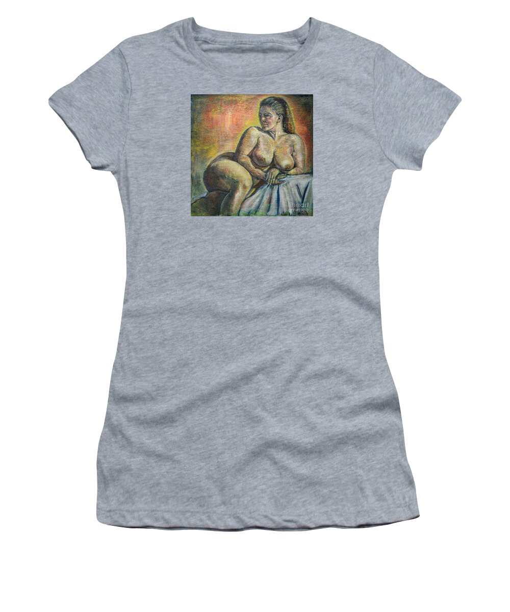 Raija Merila Women's T-Shirt featuring the painting Naked Paris by Raija Merila