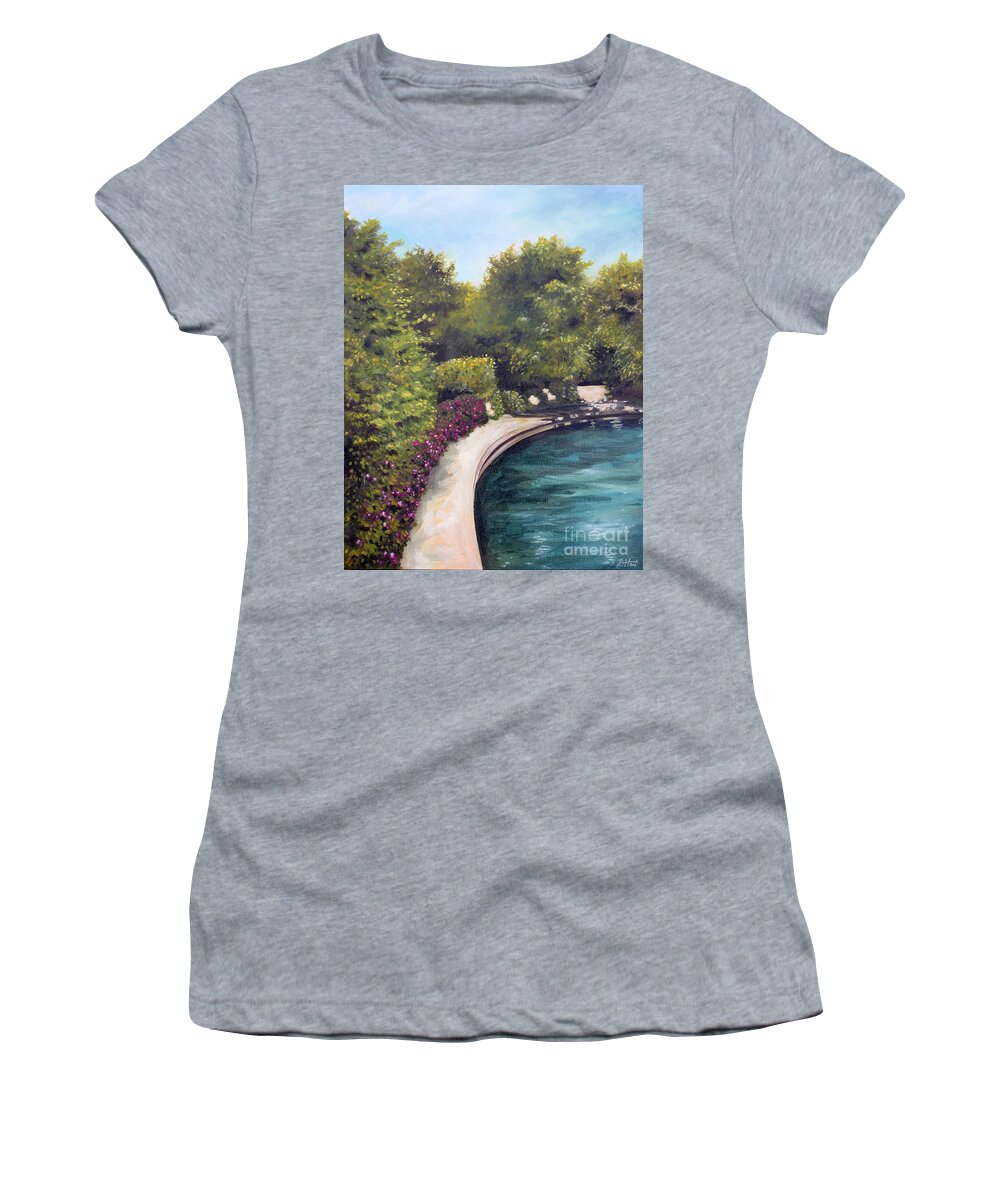 Naperville Women's T-Shirt featuring the painting Naperville Riverwalk II by Debbie Hart
