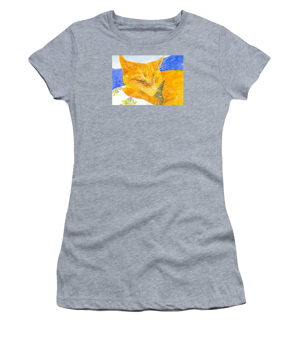 Cat Women's T-Shirt featuring the painting Nappy Cat by Anne Marie Brown