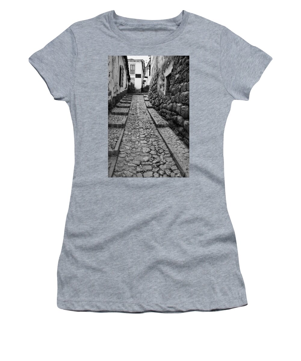 Street Women's T-Shirt featuring the photograph Narrow street in Cusco by Alexey Stiop