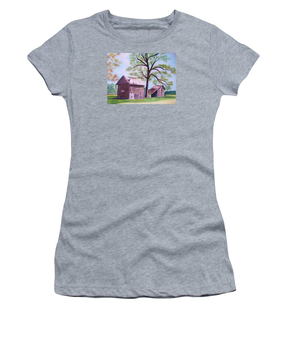 Barn Women's T-Shirt featuring the painting NC Tobacco Barns by Jill Ciccone Pike