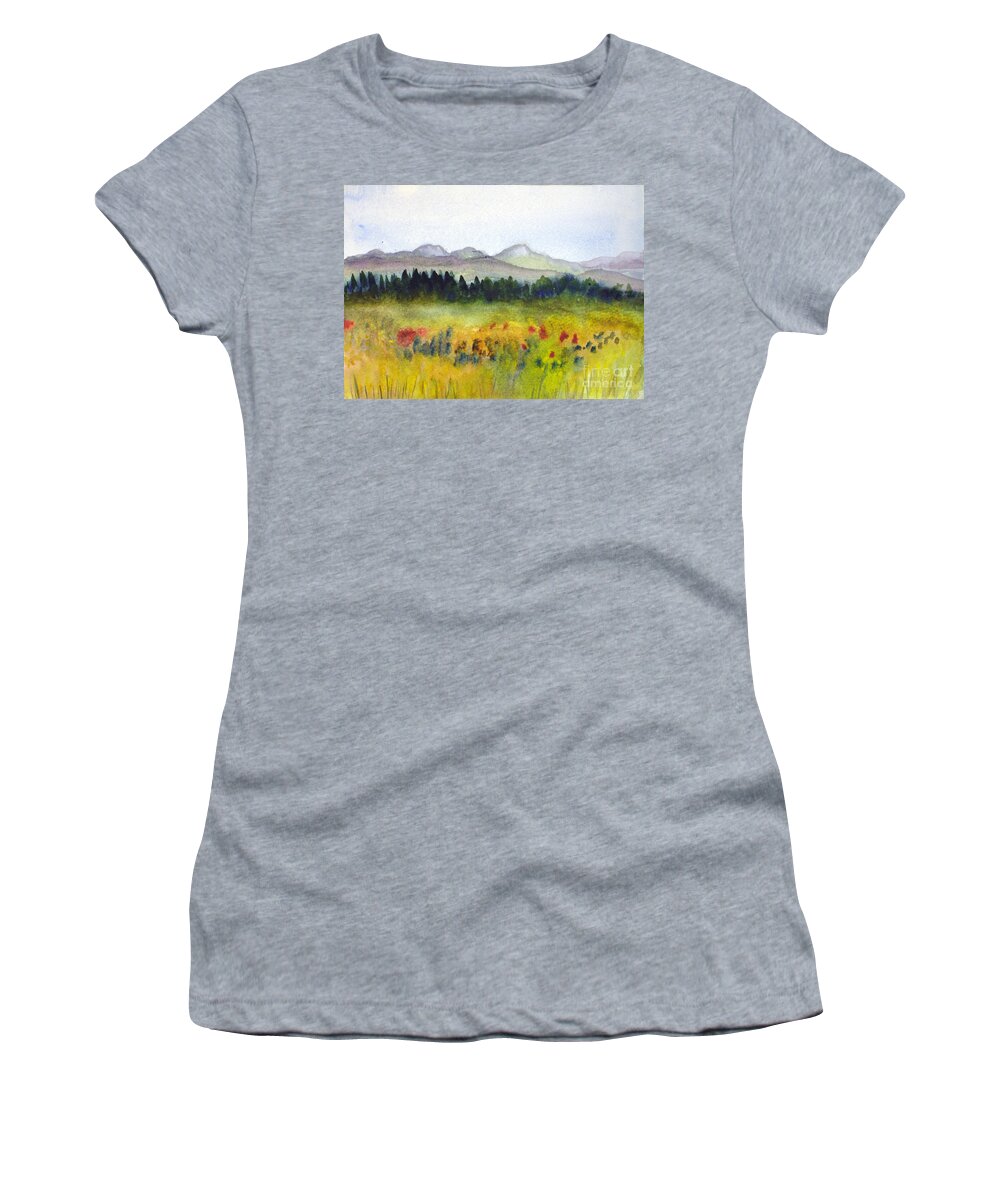 Beautiful Women's T-Shirt featuring the painting NEK Mountains and Meadows by Donna Walsh