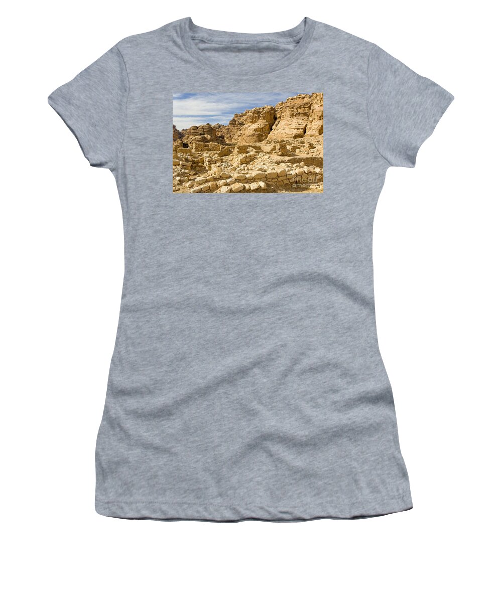 Beidha Women's T-Shirt featuring the photograph Neolithic Village, Beidha, Jordan by Adam Sylvester
