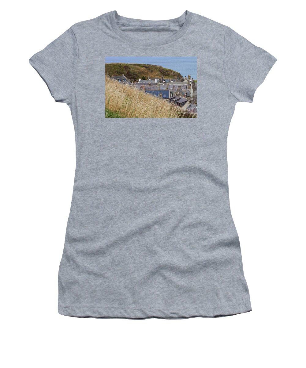 Portessie Women's T-Shirt featuring the photograph Nestled By The Brae Portessie by Diane Macdonald