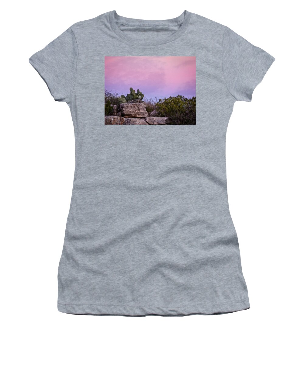 Cacti Women's T-Shirt featuring the photograph New Mexico Sunset with Cacti by Jean Noren