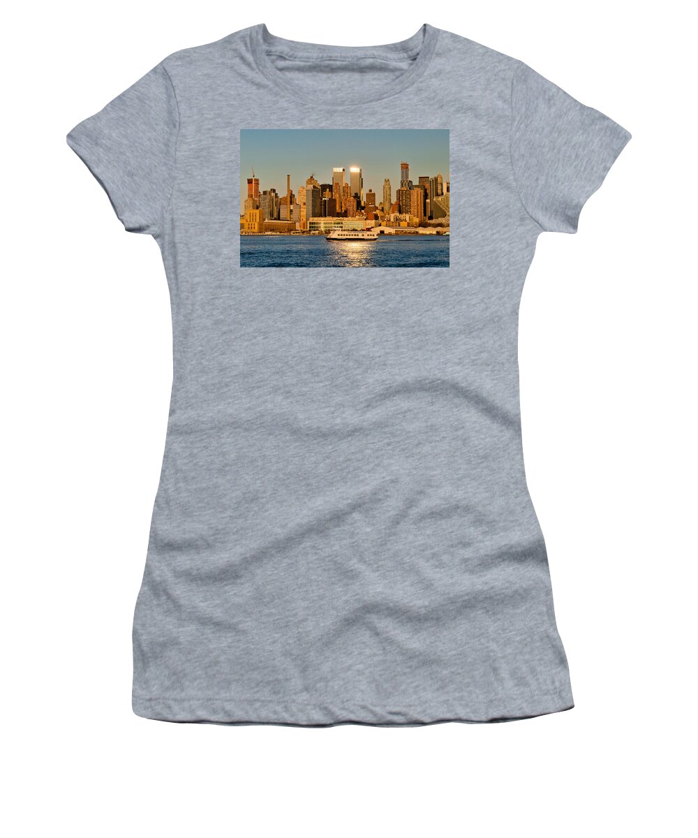 Best New York Skyline Photos Women's T-Shirt featuring the photograph New York Skyline Sunset by Mitchell R Grosky