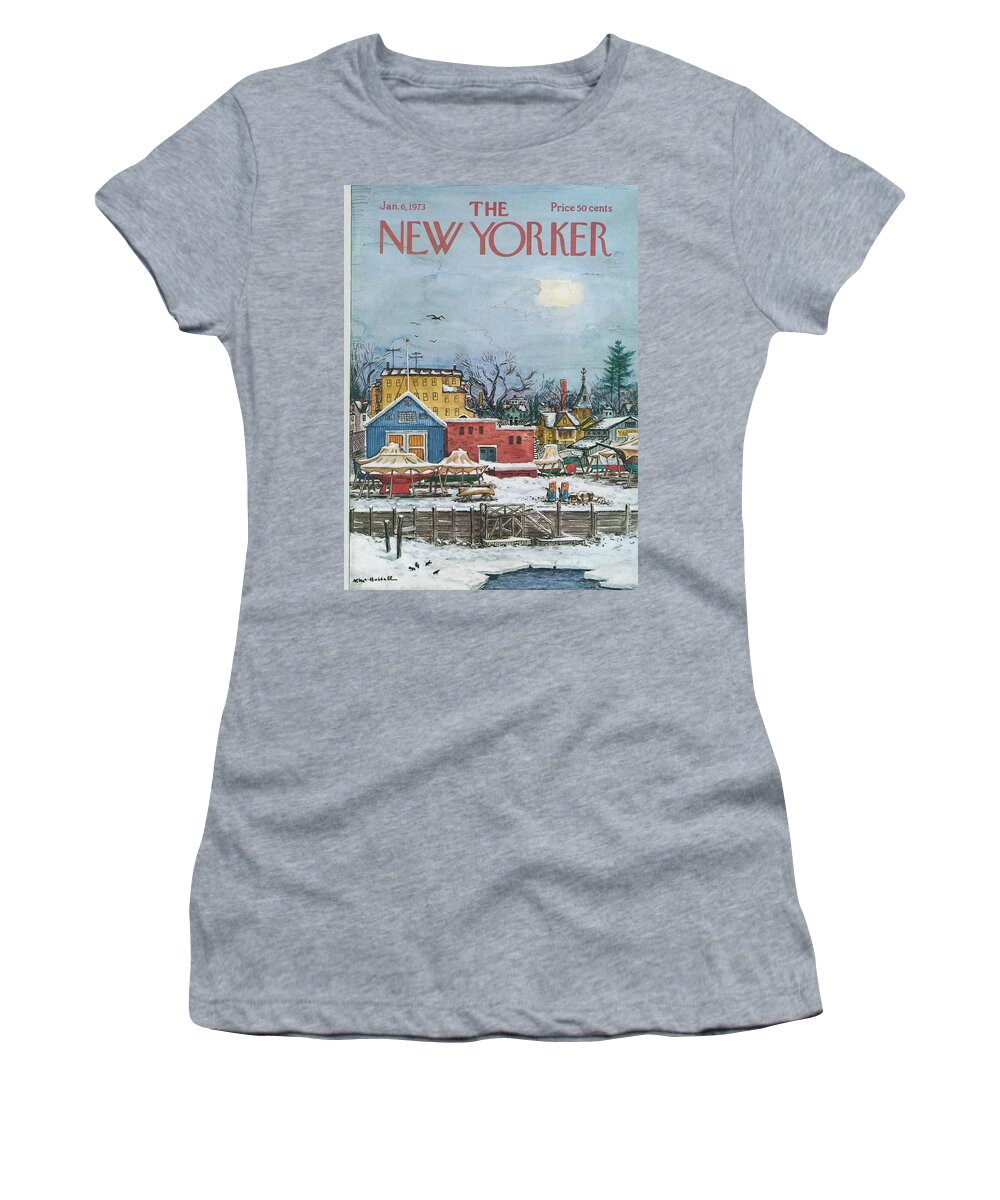 Town Women's T-Shirt featuring the painting New Yorker January 6th, 1973 by Albert Hubbell