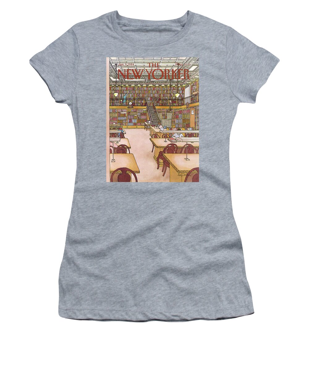 Library Women's T-Shirt featuring the painting New Yorker January 9th, 1984 by Roxie Munro
