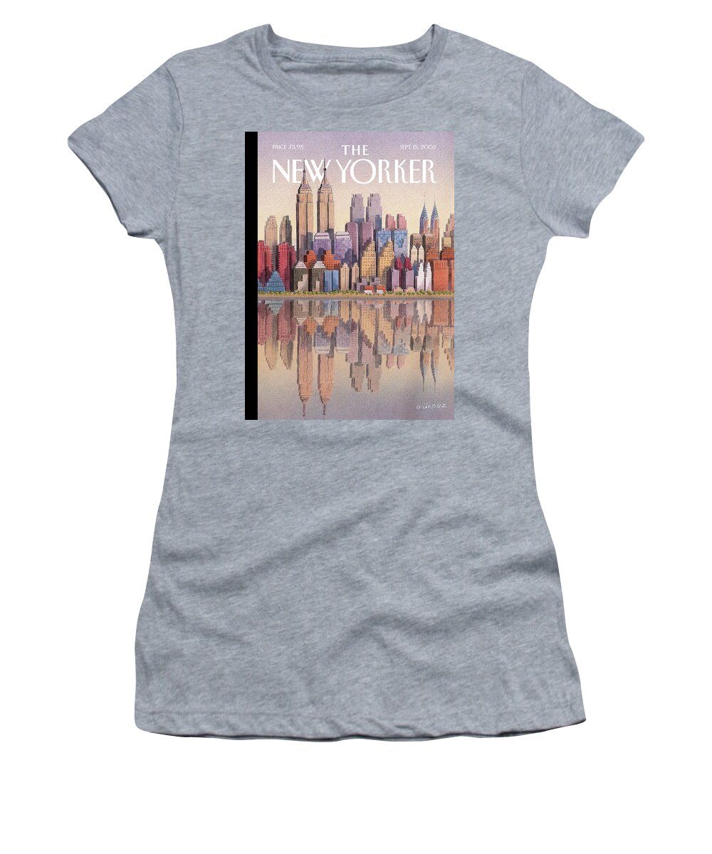 Twin Towers Women's T-Shirt featuring the painting Twin Towers by Gurbuz Dogan Eksioglu