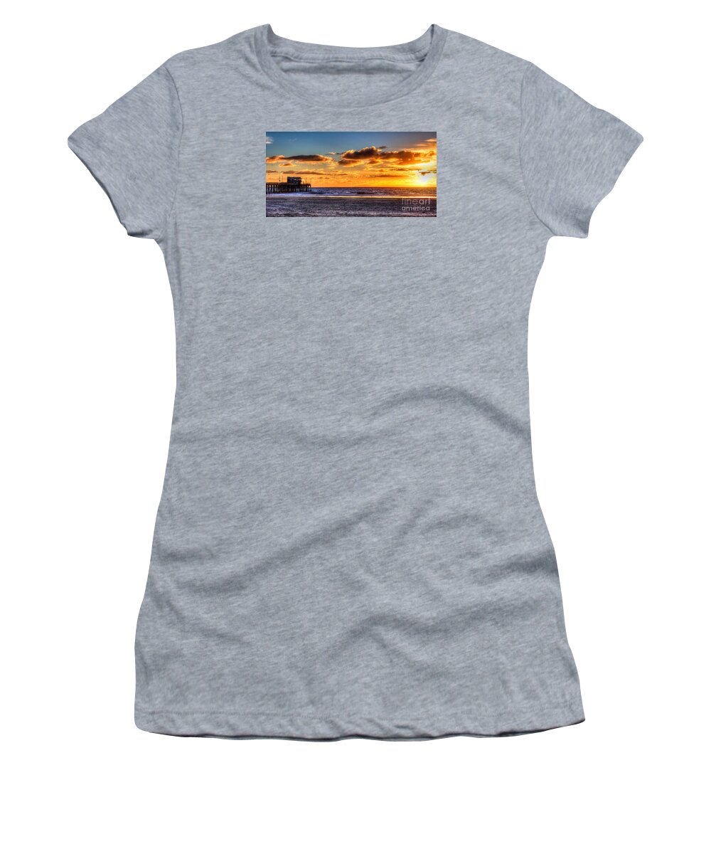 Newport Beach Women's T-Shirt featuring the photograph Newport Beach Pier - Sunset by Jim Carrell