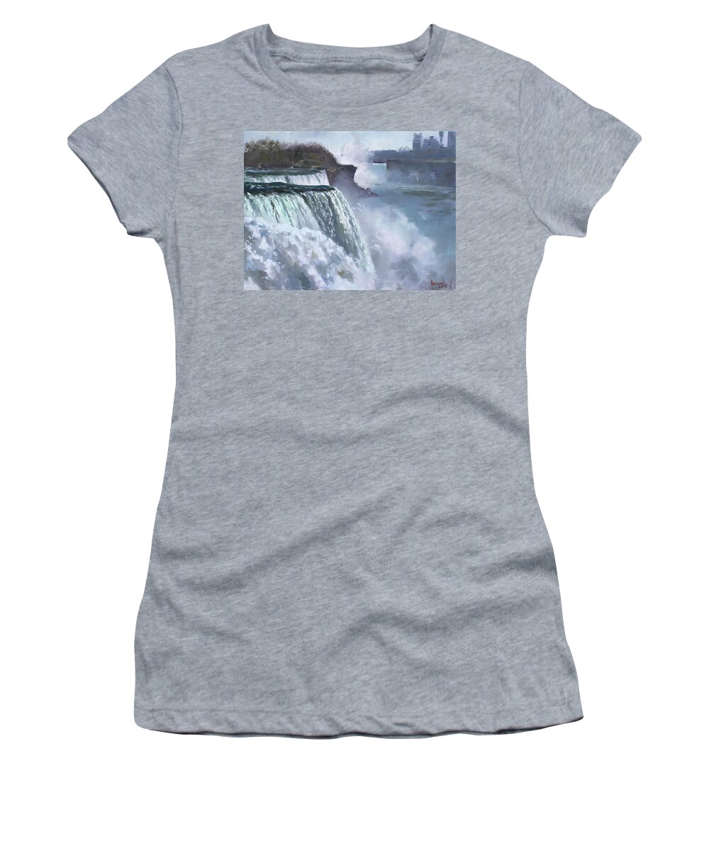 Niagara Falls Women's T-Shirt featuring the painting Niagara American Falls by Ylli Haruni