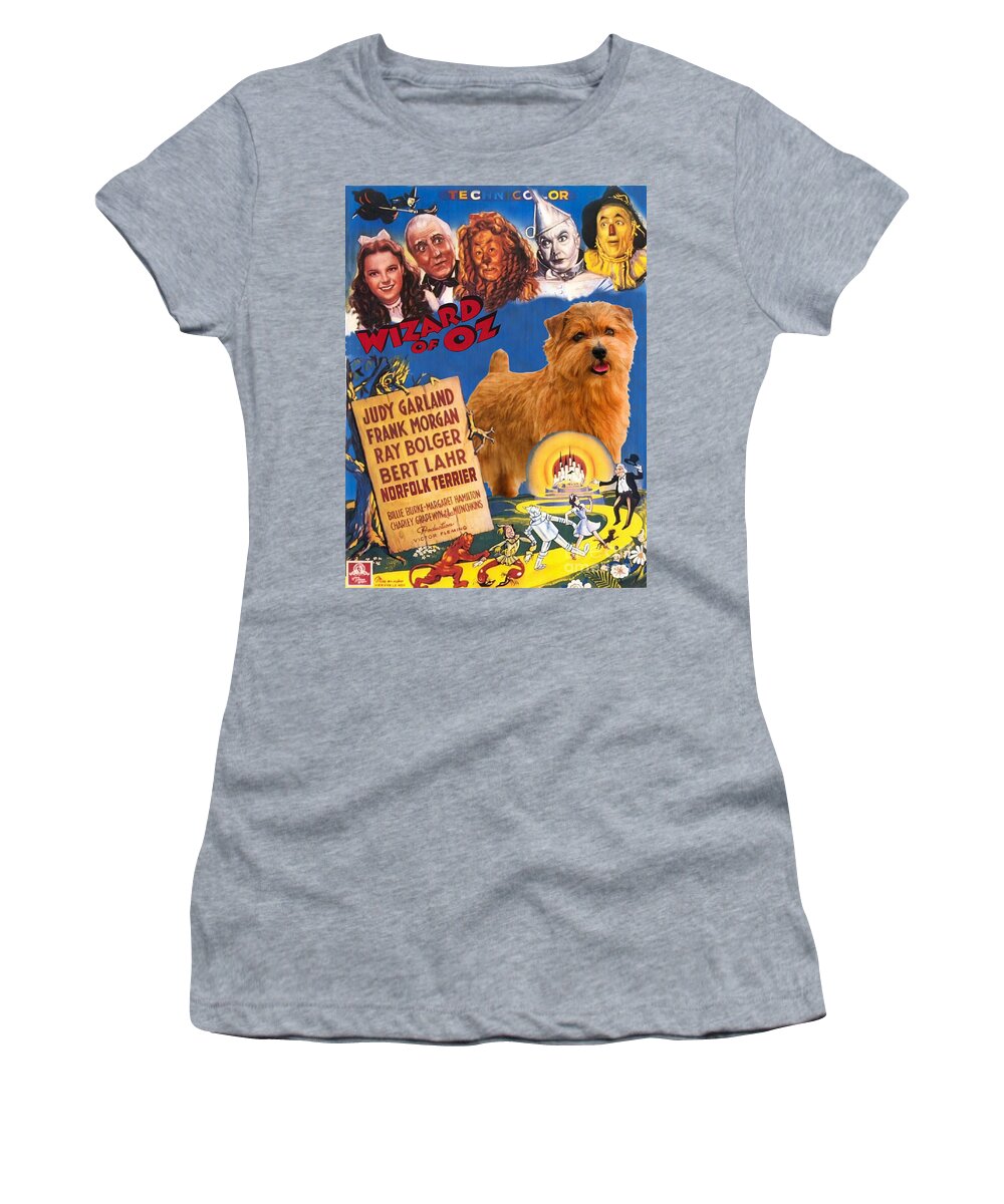 Norwich Terrier Women's T-Shirt featuring the painting Norfolk Terrier Art Canvas Print - The Wizard of Oz Movie Poster by Sandra Sij