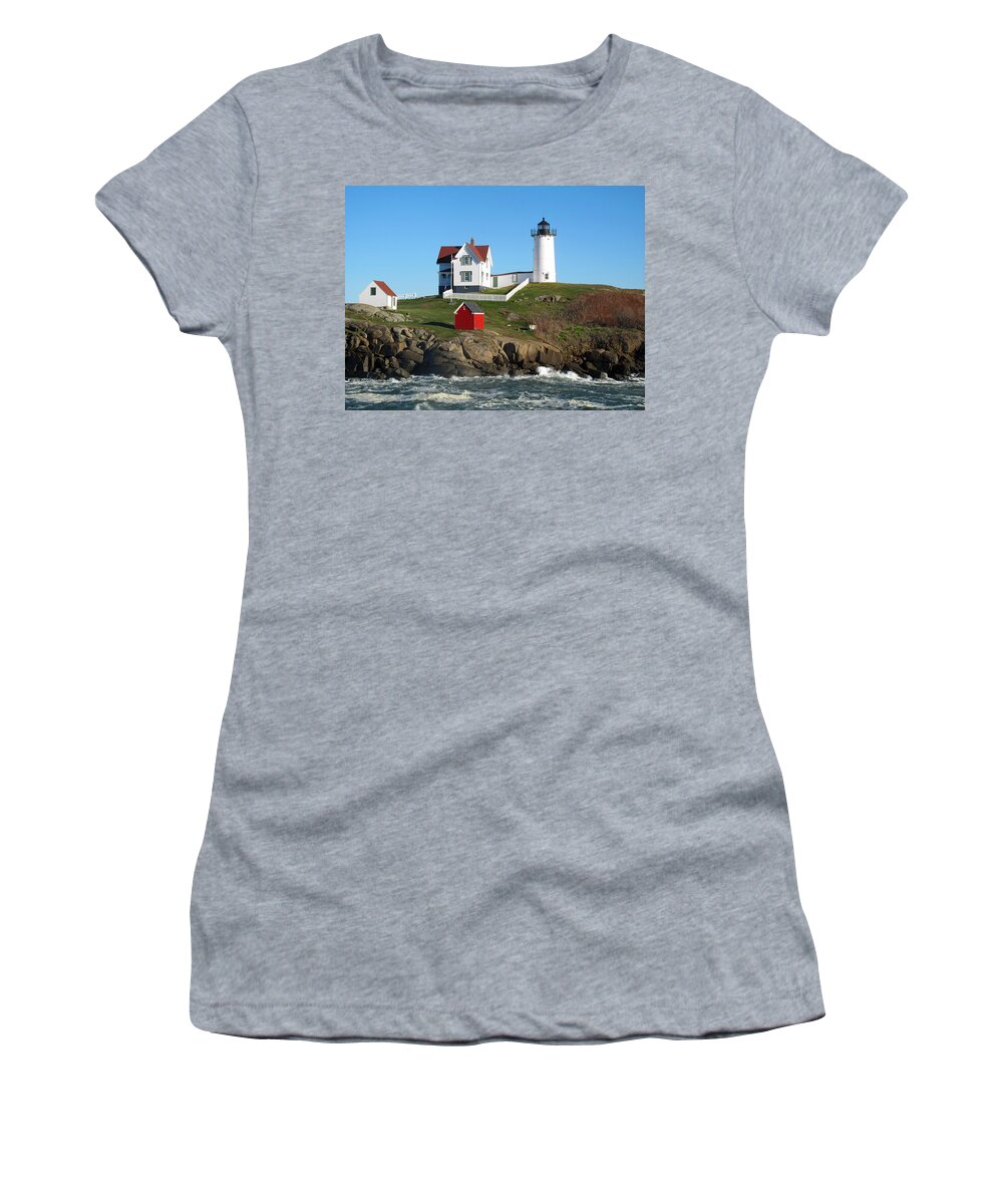 Seascape Women's T-Shirt featuring the photograph Nubble Lighthouse One by Barbara McDevitt
