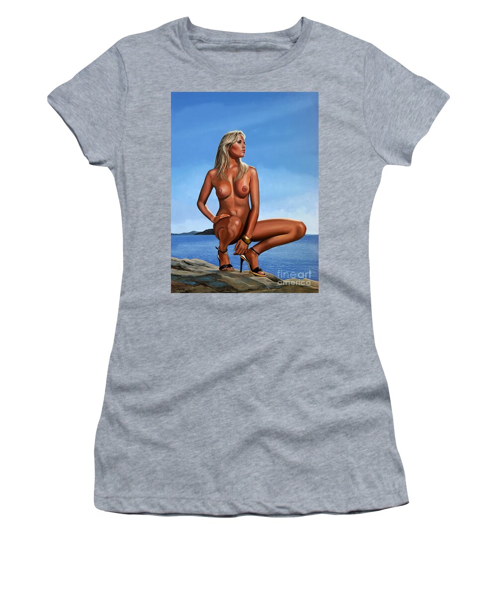 Paul Meijering Women's T-Shirt featuring the painting Nude Blond Beauty by Paul Meijering