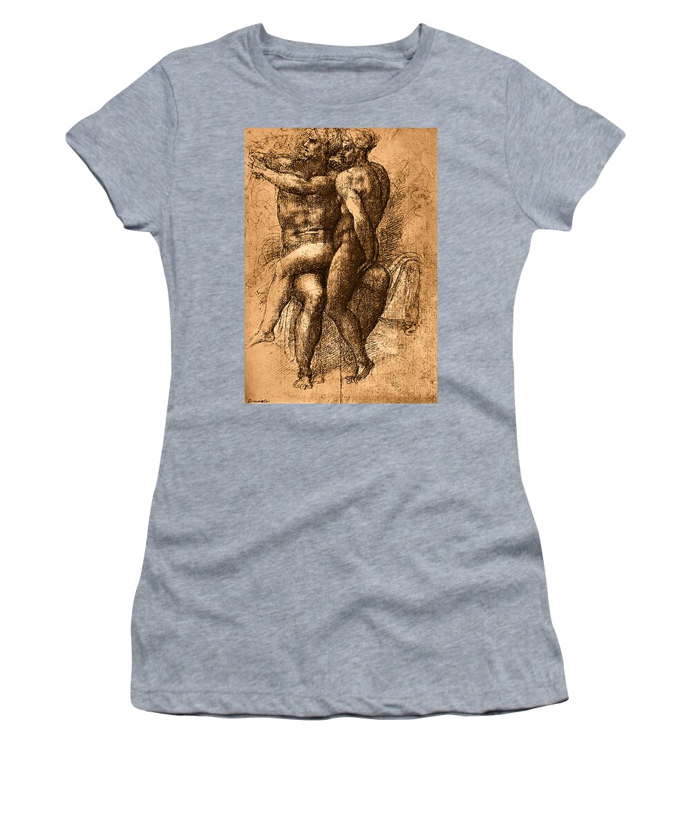 Nude Study Number One Women's T-Shirt featuring the painting Nude Study Number One by Michelangelo Buonarroti