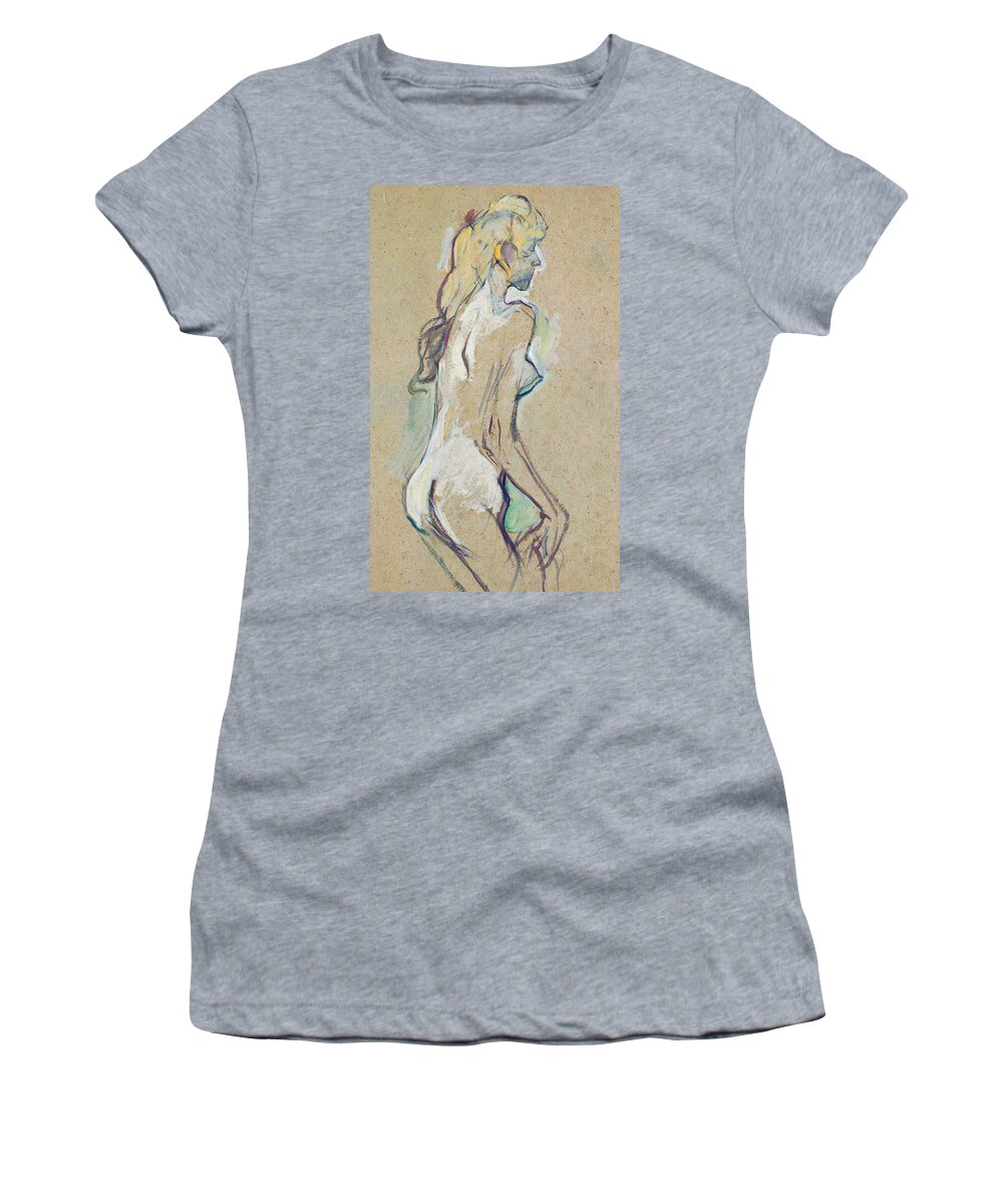 Nude Young Girl Women's T-Shirt featuring the drawing Nude Young Girl by Henri de Toulouse-Lautrec